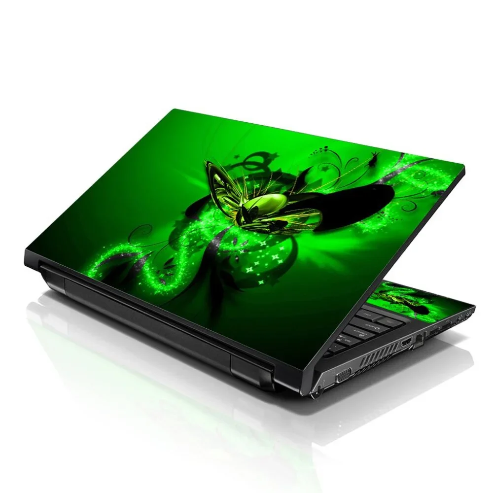 LSS 15.6 & 17.3 Inches Laptop Notebook Skin Sticker Decal - Green Butterflies